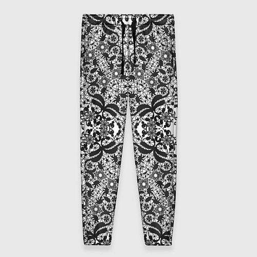Женские брюки Черно-белый ажурный кружевной узор / 3D-принт – фото 1