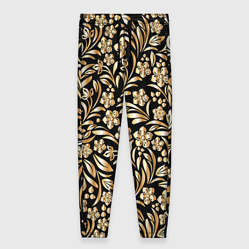 Женские брюки Золотые узоры - цветы / 3D-принт – фото 1