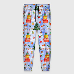 Брюки женские Новый год - елки и подарки, цвет: 3D-принт