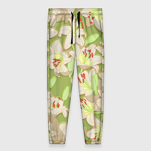 Женские брюки Нежные цветы - лилии: цветной паттерн / 3D-принт – фото 1