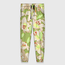 Женские брюки Нежные цветы - лилии: цветной паттерн
