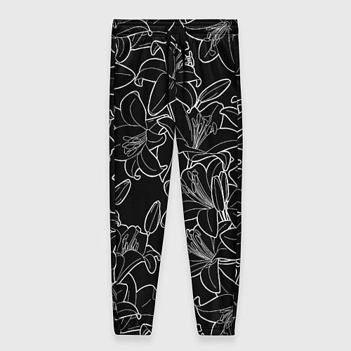 Женские брюки Нежные цветы - лилии: черно белыи / 3D-принт – фото 1