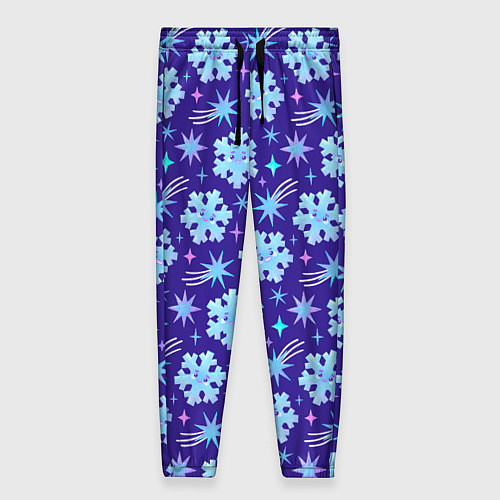 Женские брюки Снежинки со звездами в синем небе / 3D-принт – фото 1