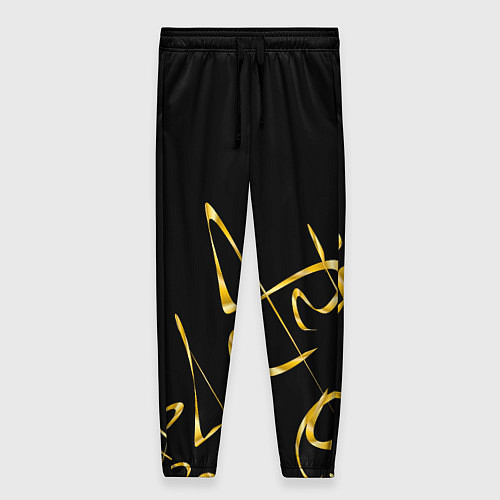 Женские брюки Золотая каллиграфия на черном фоне / 3D-принт – фото 1