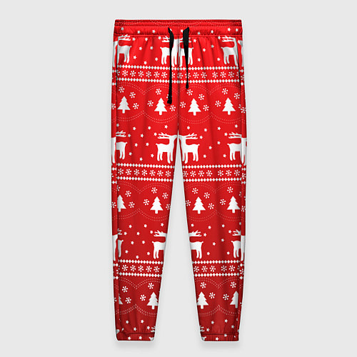 Женские брюки Новогодний орнамент с оленями / 3D-принт – фото 1