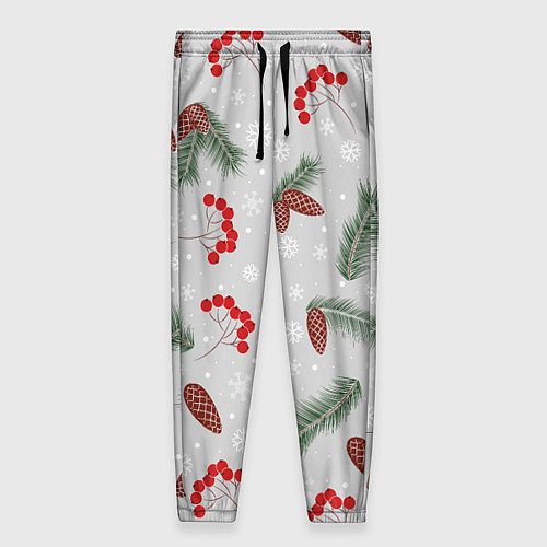 Женские брюки Зимние ягоды и шишки / 3D-принт – фото 1