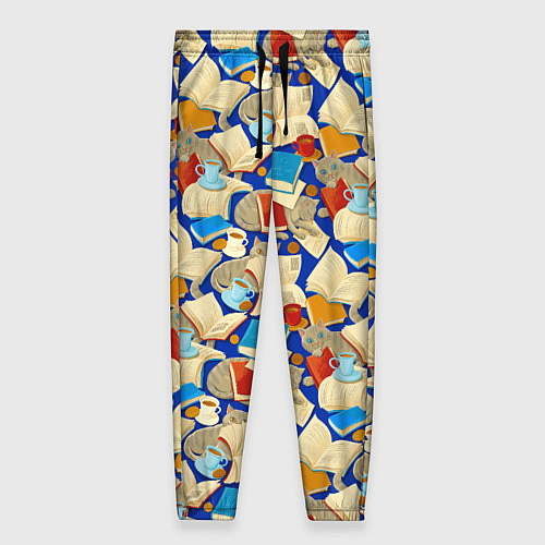 Женские брюки Книги и котики / 3D-принт – фото 1