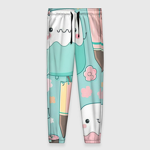 Женские брюки Милые предметы с лицами / 3D-принт – фото 1