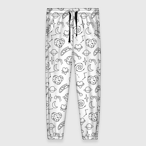 Женские брюки Дудлы с темой любви и космоса / 3D-принт – фото 1