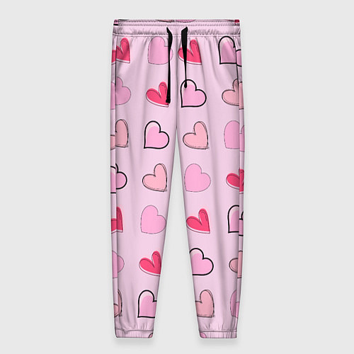 Женские брюки Валентинки на нежно-розовом фоне / 3D-принт – фото 1