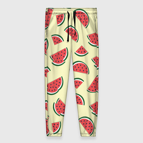 Женские брюки Кусочки арбуза на желтом фоне / 3D-принт – фото 1