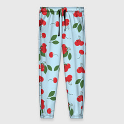 Женские брюки Узор из ягод вишни на голубом фоне