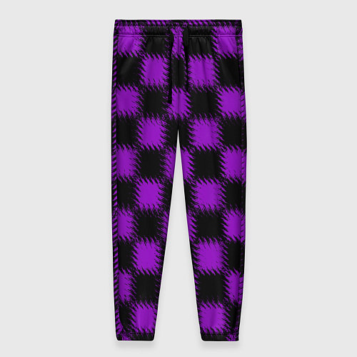 Женские брюки Фиолетовый черный узор Шахматка / 3D-принт – фото 1