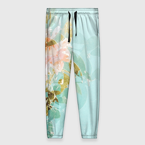 Женские брюки Светло-синий цветочный паттерн / 3D-принт – фото 1