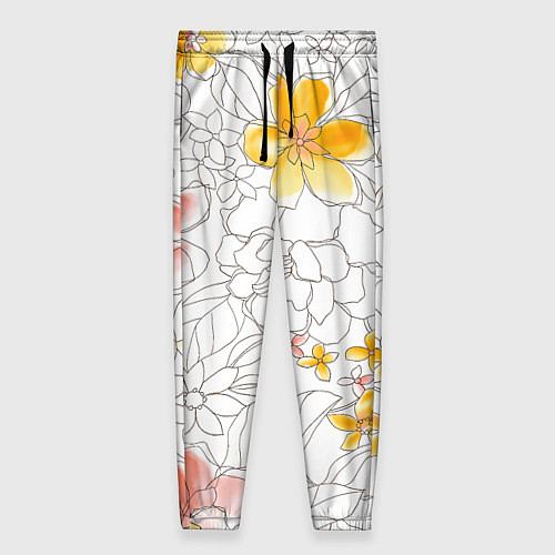 Женские брюки Нарисованный цветы - светлый / 3D-принт – фото 1