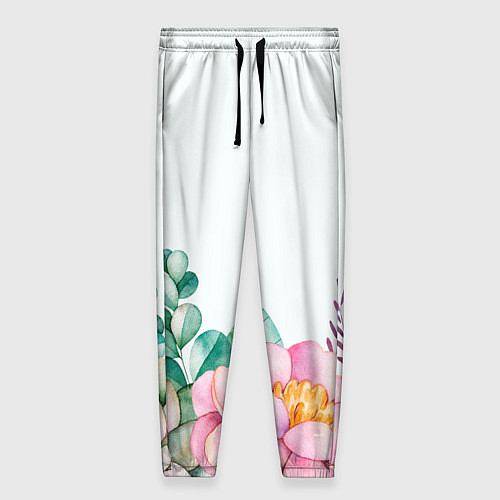 Женские брюки Цветы нарисованные акварелью - снизу / 3D-принт – фото 1
