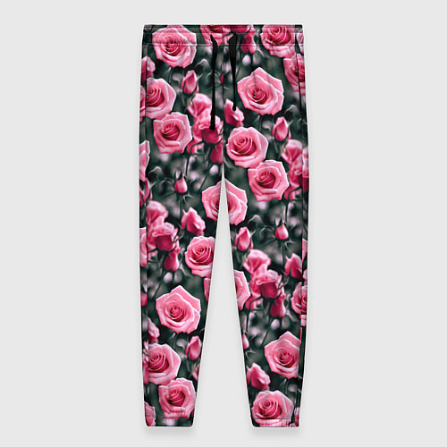 Женские брюки Кусты розовых роз на сером фоне / 3D-принт – фото 1