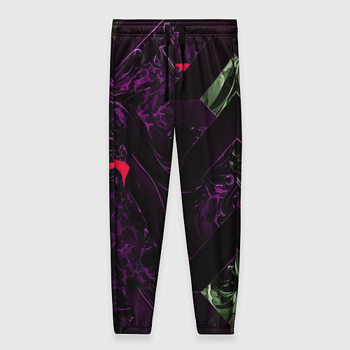 Женские брюки Фиолетовая текстура с зелеными вставками / 3D-принт – фото 1