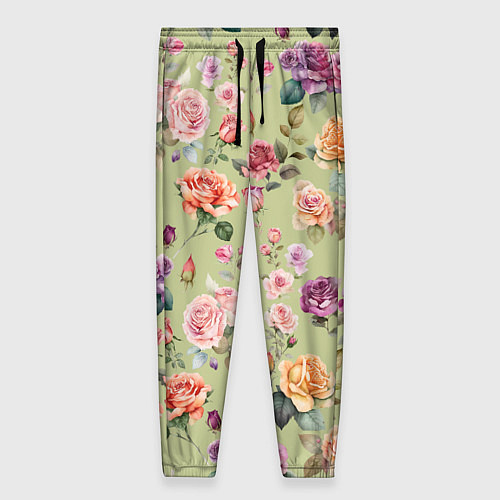 Женские брюки Акварельные цветы - паттерн зеленый / 3D-принт – фото 1