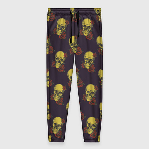 Женские брюки Черепки в розах / 3D-принт – фото 1