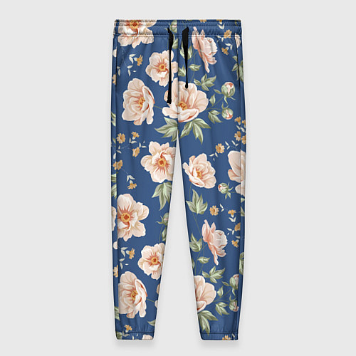 Женские брюки Розовые пионы на синем фоне / 3D-принт – фото 1