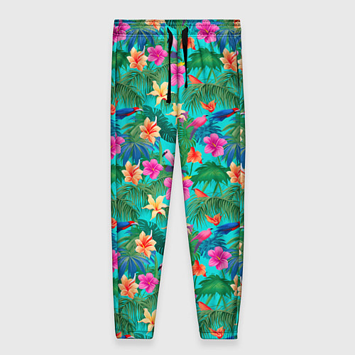 Женские брюки Разные цветочки на зеленом фоне / 3D-принт – фото 1