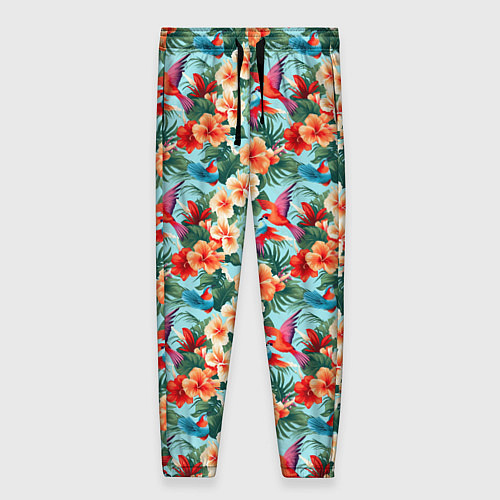 Женские брюки Гавайские цветы и птицы / 3D-принт – фото 1