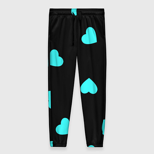 Женские брюки С голубыми сердечками на черном / 3D-принт – фото 1