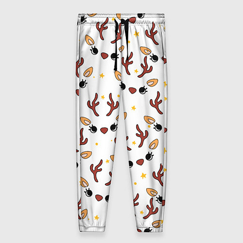 Женские брюки Оленьи мордочки новогодний узор / 3D-принт – фото 1