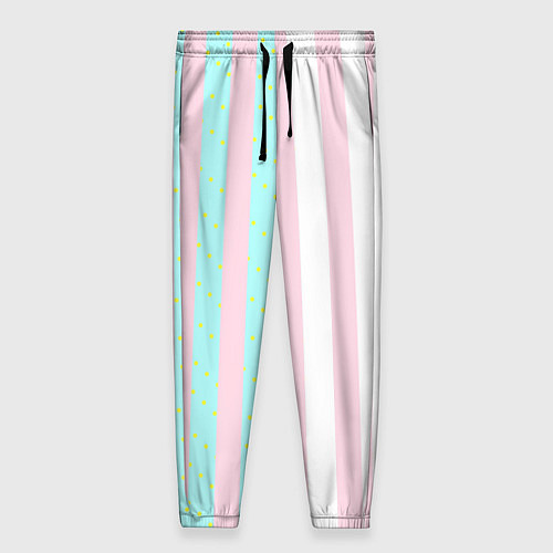 Женские брюки Полоска Барби и Кена - сплит: нежно-мытный и розов / 3D-принт – фото 1