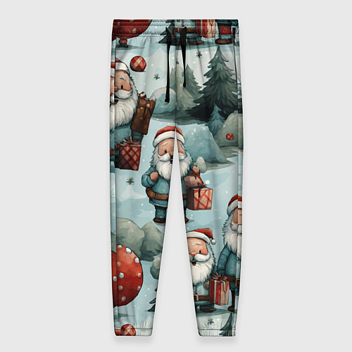 Женские брюки Рождественский узор с Санта Клаусами / 3D-принт – фото 1