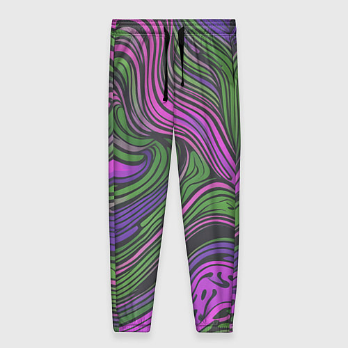 Женские брюки Волнистый узор фиолетовый и зелёный / 3D-принт – фото 1