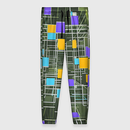 Женские брюки Разноцветные квадраты и белые полосы / 3D-принт – фото 1