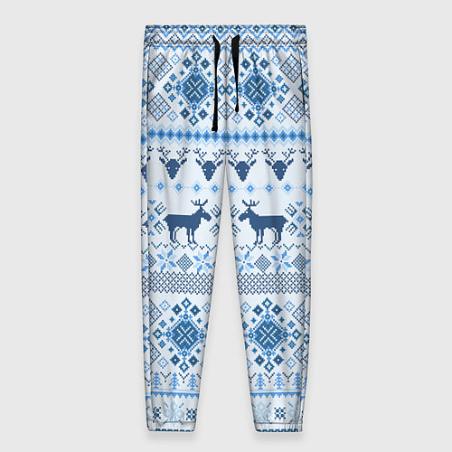 Женские брюки Blue sweater with reindeer / 3D-принт – фото 1