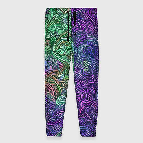 Женские брюки Вьющийся узор фиолетовый и зелёный / 3D-принт – фото 1