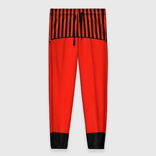 Женские брюки Оранжево черный комбинированный узор в полоску / 3D-принт – фото 1
