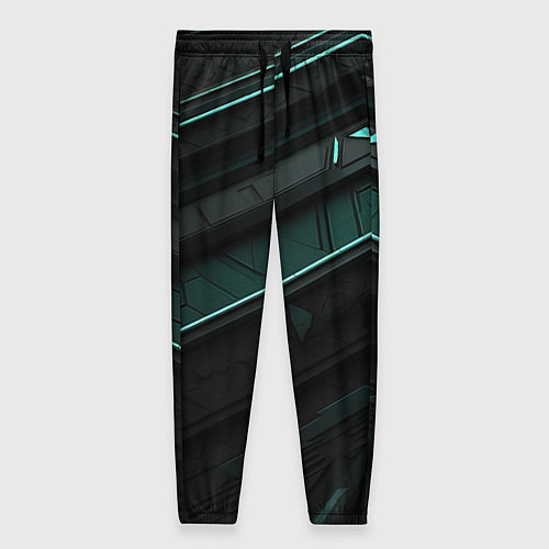 Женские брюки Черные объемные полосы с бирюзовой абстракцией / 3D-принт – фото 1