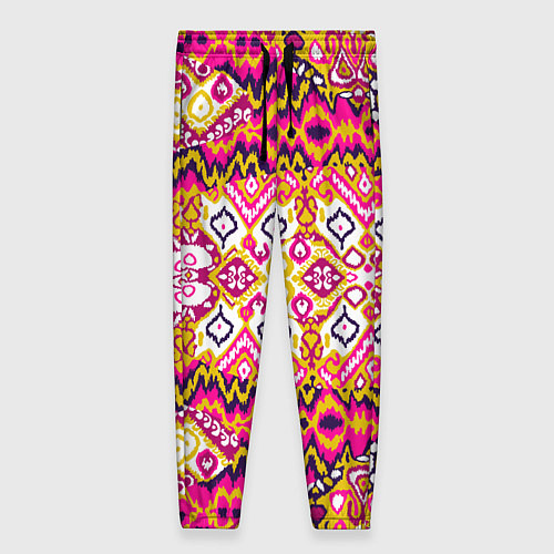 Женские брюки Розовый орнамент имитация ткань икат / 3D-принт – фото 1