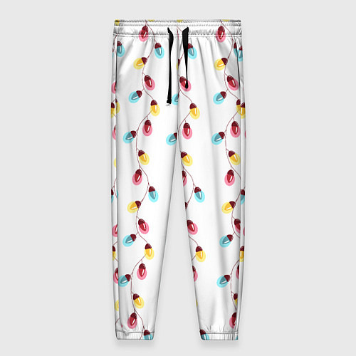 Женские брюки Новогодняя разноцветная гирлянда / 3D-принт – фото 1