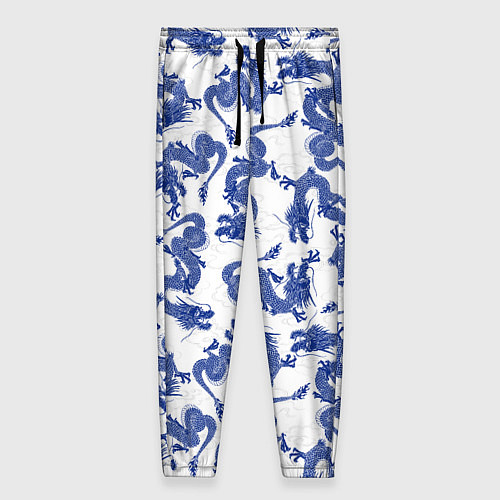 Женские брюки Синие новогодние драконы / 3D-принт – фото 1