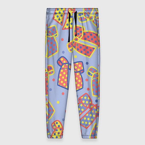 Женские брюки Узор с яркими разноцветными бантами в горошек / 3D-принт – фото 1