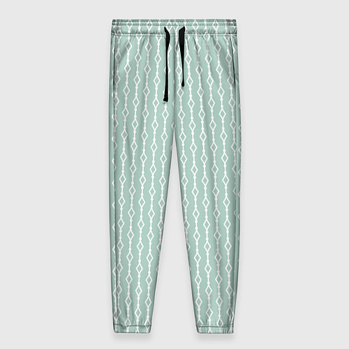 Женские брюки Белый узор на бледно-зелёном / 3D-принт – фото 1