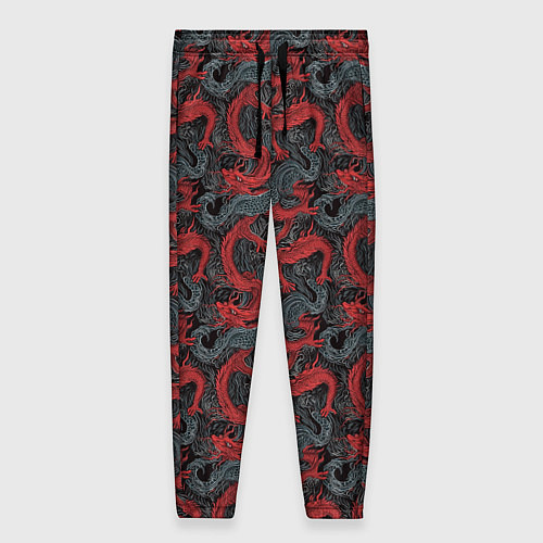 Женские брюки Красные драконы на сером фоне / 3D-принт – фото 1
