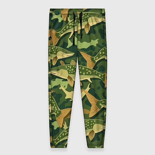 Женские брюки Камуфляж рыболова - рыба щука / 3D-принт – фото 1
