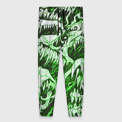 Женские брюки Белые клыки на зелёном фоне / 3D-принт – фото 1