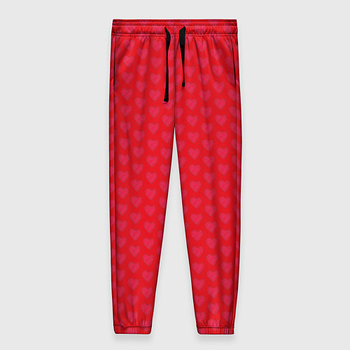 Женские брюки Красные сердечки на красном фоне / 3D-принт – фото 1