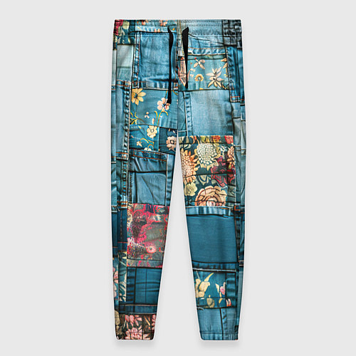 Женские брюки Джинсовые лоскуты с цветочками / 3D-принт – фото 1