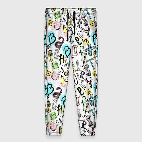 Женские брюки Цветные каракули буквы алфавита / 3D-принт – фото 1