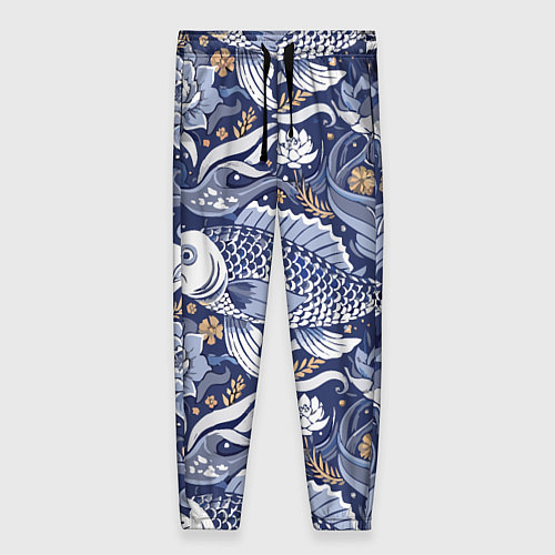 Женские брюки Рыба карп - синий корейский узор / 3D-принт – фото 1