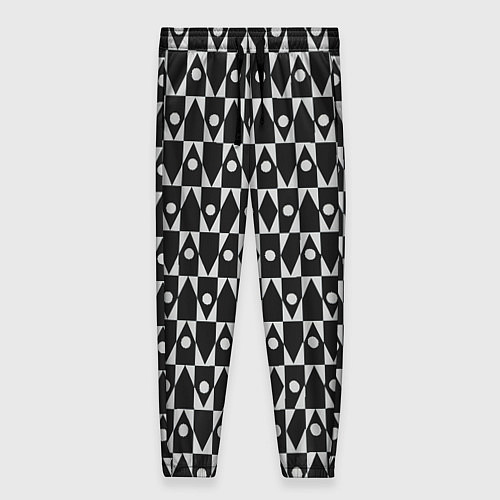 Женские брюки Чёрно-белые ромбы и круги на чёрном фоне / 3D-принт – фото 1
